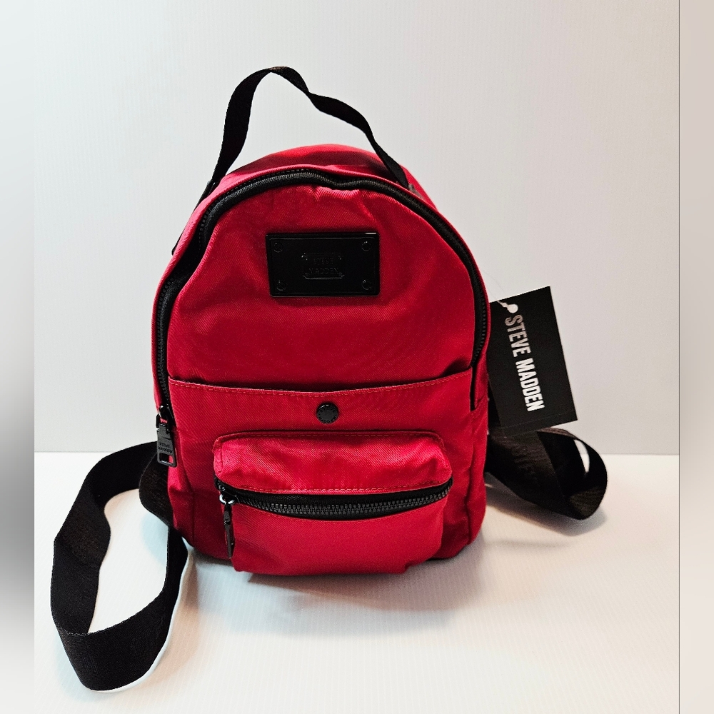 Steve Madden Bailey Mini Red/Black Nylon Backpack DO327625 NWT